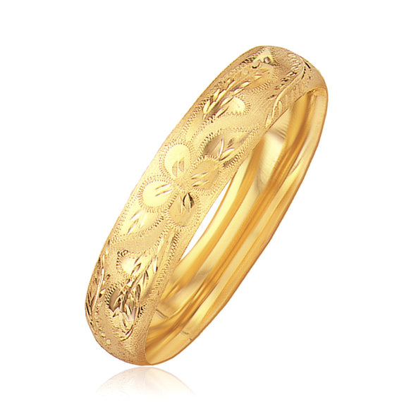 Brand New Classic Floral Carved Bangle in 14k Yellow Gold (13.50 mm)