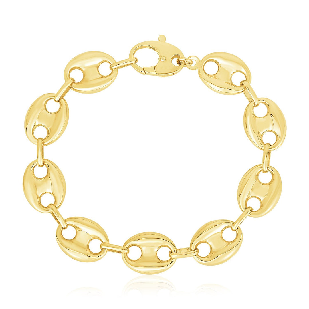 Brand New 14k Yellow Gold High Polish Lite Puffed Mariner Link Bracelet  (15.00 mm)