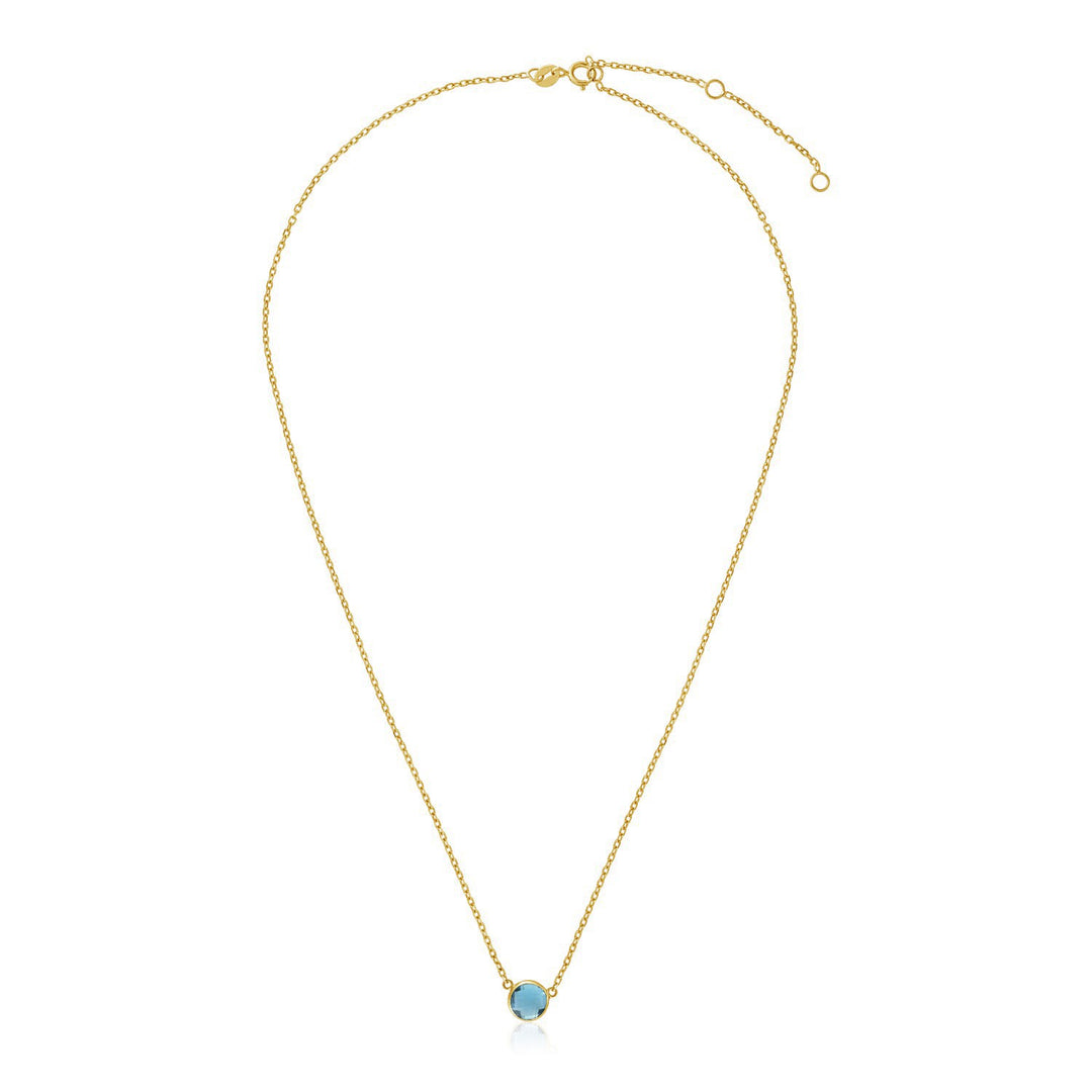 Brand New 14k Yellow Gold 17 inch Necklace with Round Blue Topaz