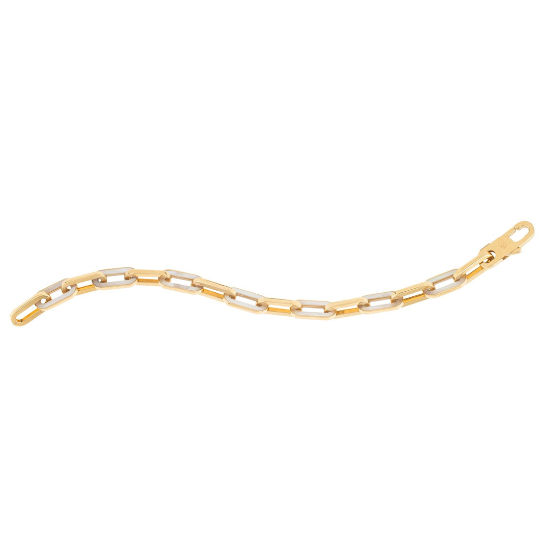 Brand New 14k Yellow Gold MOP Paperclip Gem Link Bracelet (7.00 mm)