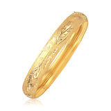 Brand New Classic Floral Carved Bangle in 14k Yellow Gold (10.00 mm)