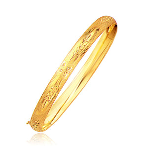 Brand New Classic Floral Carved Bangle in 14k Yellow Gold (6.00 mm)