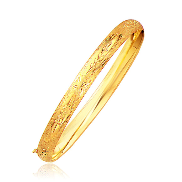 Brand New Classic Floral Carved Bangle in 14k Yellow Gold (6.00 mm)