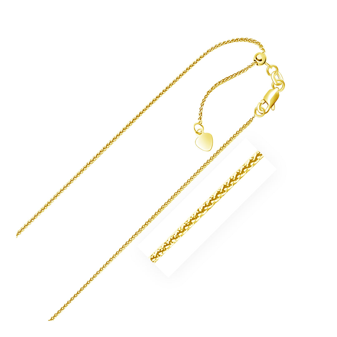 Brand New 14k Yellow Gold Adjustable Wheat Chain (1.00 mm)