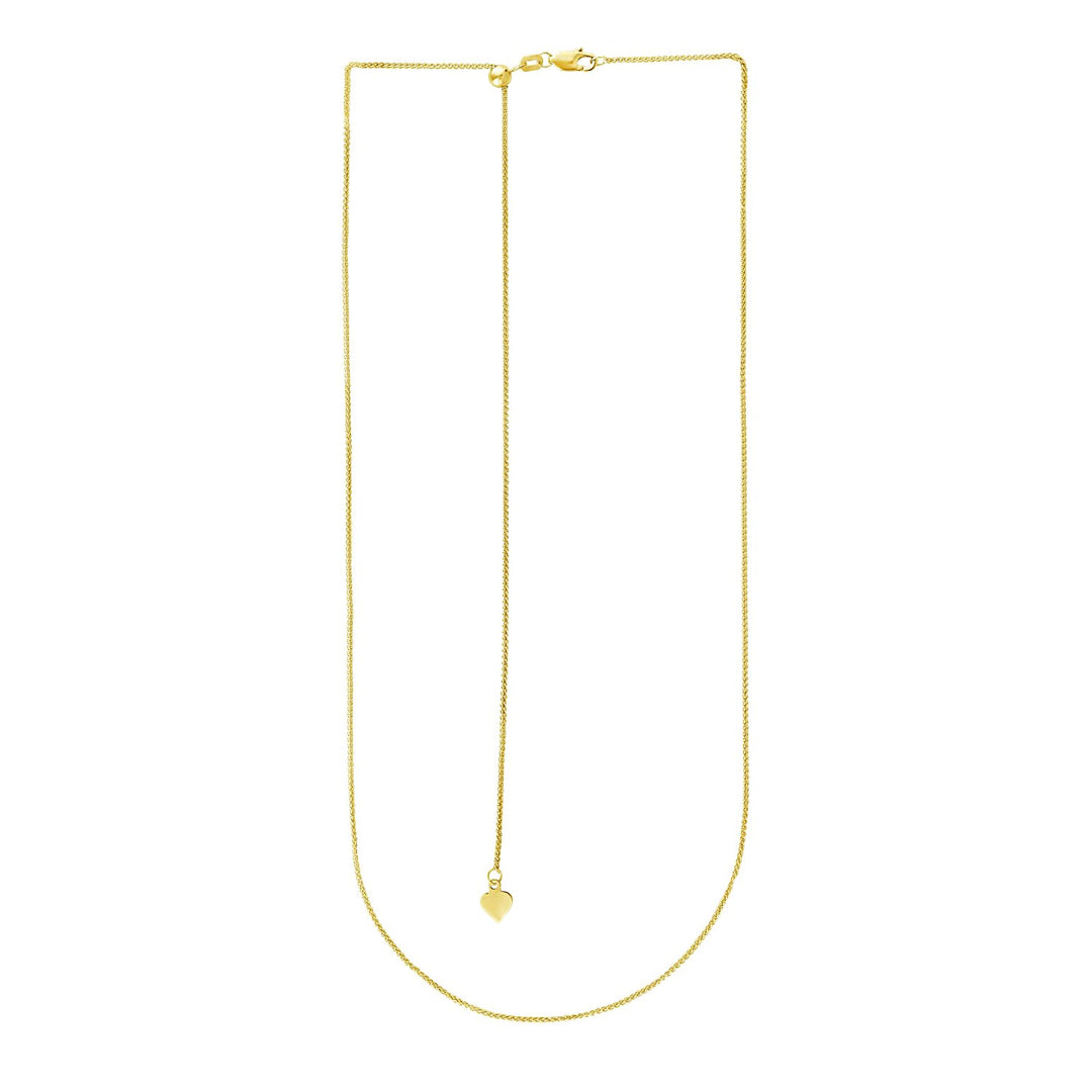 Brand New 14k Yellow Gold Adjustable Wheat Chain (1.00 mm)