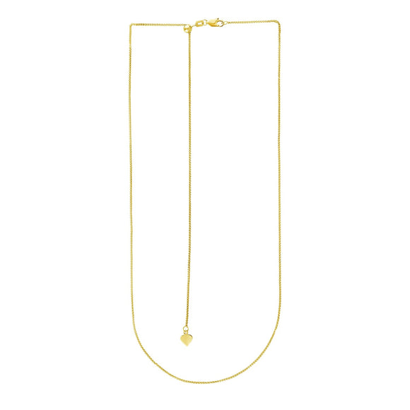 Brand New 14k Yellow Gold Adjustable Wheat Chain (1.00 mm)