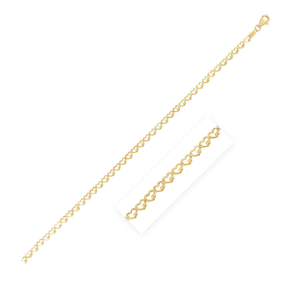 Brand New 14k Yellow Gold High Polish Heart Link Chain (3.20 mm)