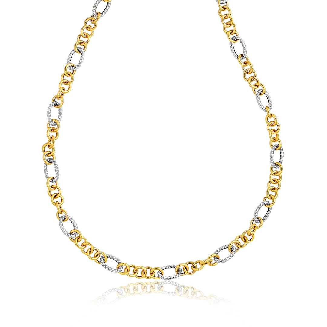 Brand New 14k Two-Tone Round and Cable Style Link Necklace