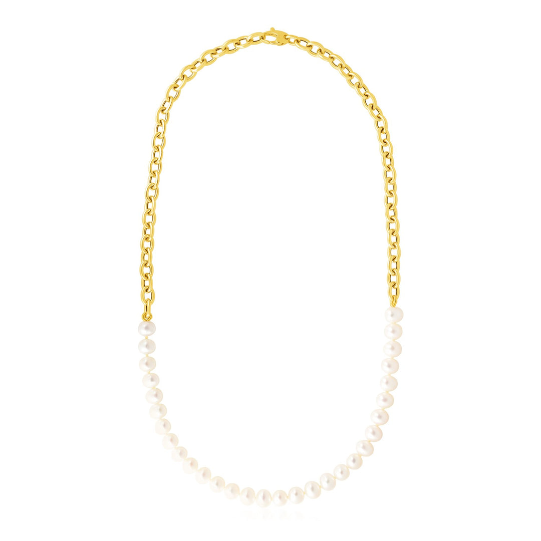 Brand New 14k Yellow Gold Oval Chain Necklace with Pearls