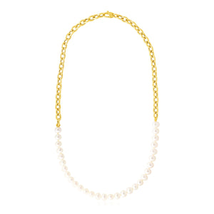 Brand New 14k Yellow Gold Oval Chain Necklace with Pearls