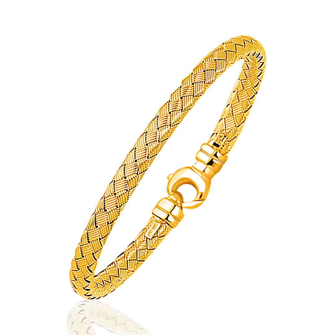 Brand New Fancy Weave Bangle in 14k Yellow Gold (5.00 mm)