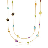 Brand New 14k Yellow Gold Double Layer Multi Gem Necklace