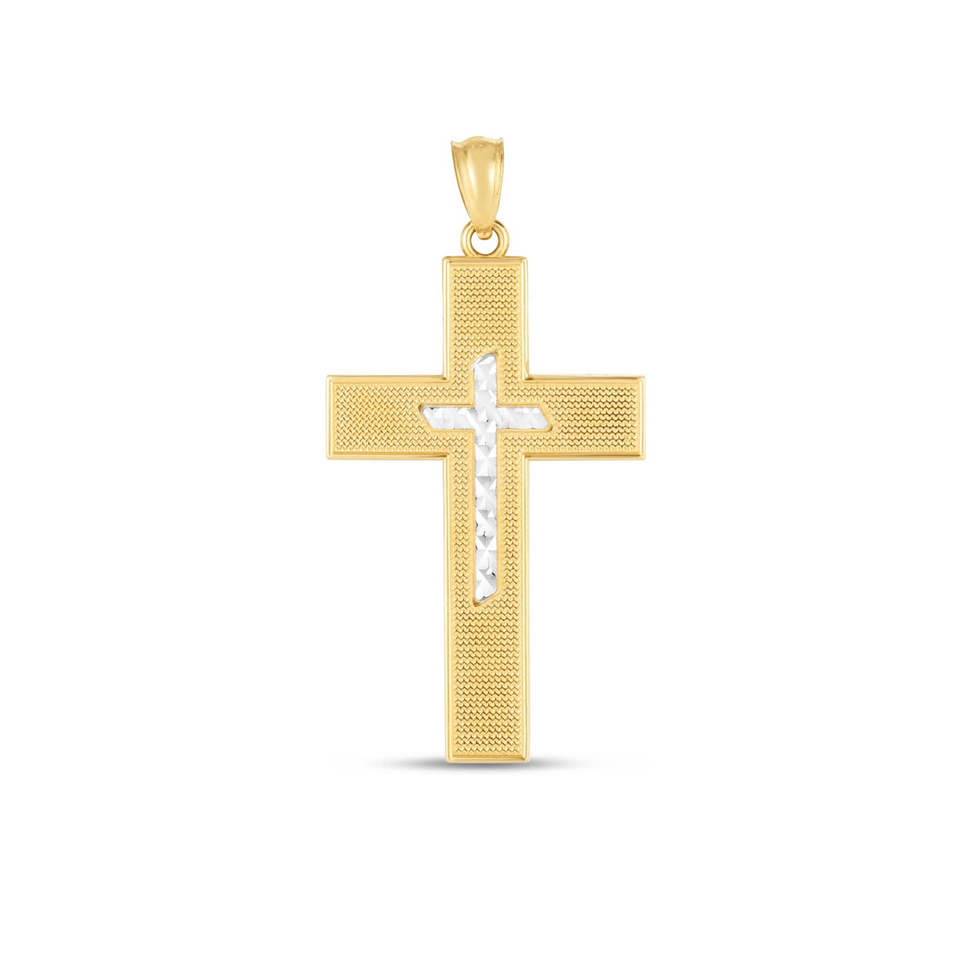 Brand New 14k Two Tone Gold High Polish Diamond Cut Cross Pendant