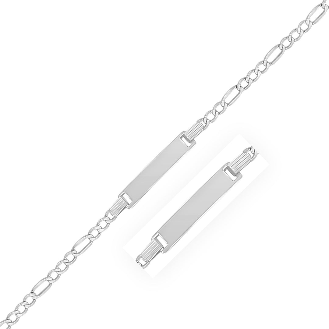 Brand New 14k White Gold Figaro Chain Fancy Childrens ID Bracelet (3.30 mm)