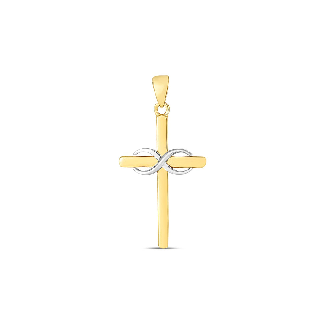 Brand New 14k Two Tone Gold High Polish Diamond Cut Cross Pendant