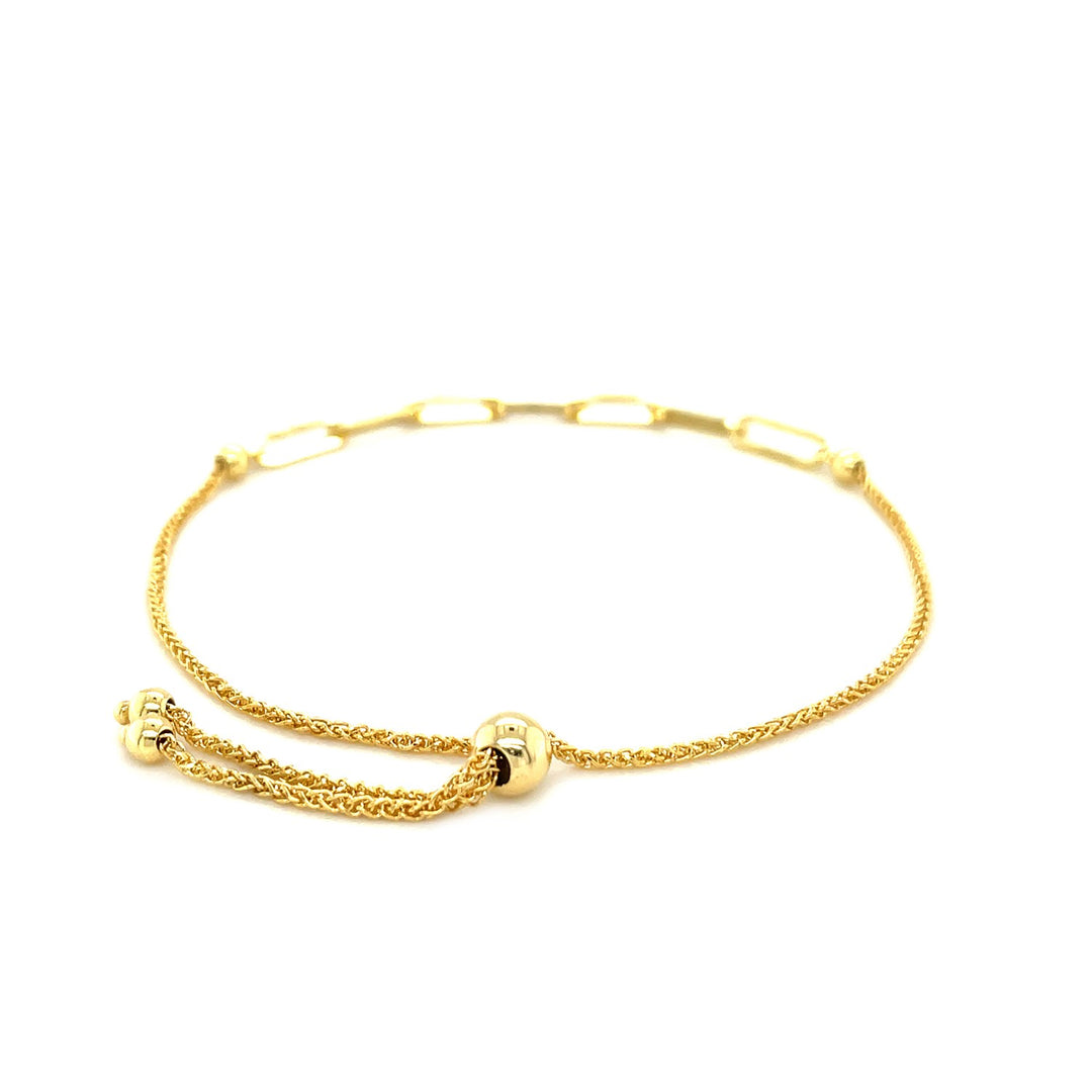 Brand New 14K Yellow Gold Adjustable Bracelet with Paperclip Chain (1.00 mm)