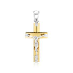 Brand New 14k Two Tone Gold High Polish Diamond Cut Cross Pendant