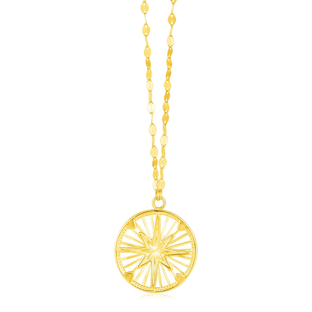 Brand New 14k Yellow Gold Necklace with Compass Pendant