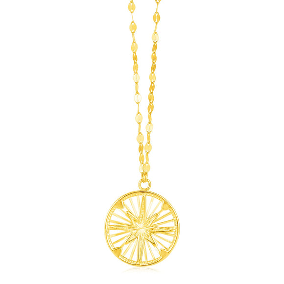 Brand New 14k Yellow Gold Necklace with Compass Pendant