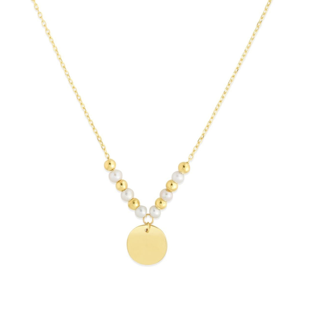 Brand New 14k Yellow Gold High Polish Beaded Pearl Disc Drop Pallina Necklace