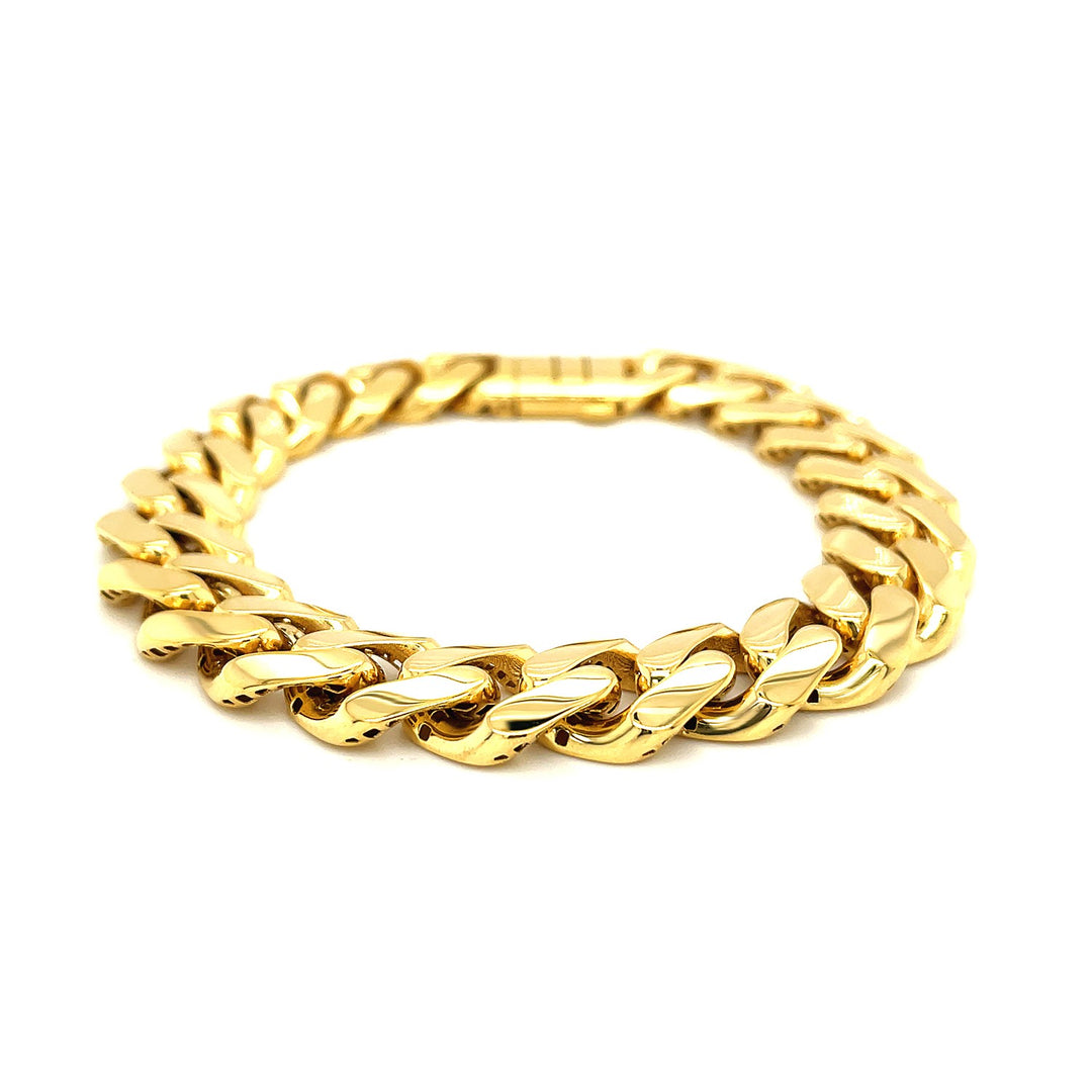 Brand New 14k Yellow Gold 8 1/2 inch Wide Polished Curb Chain Bracelet (13.50 mm)