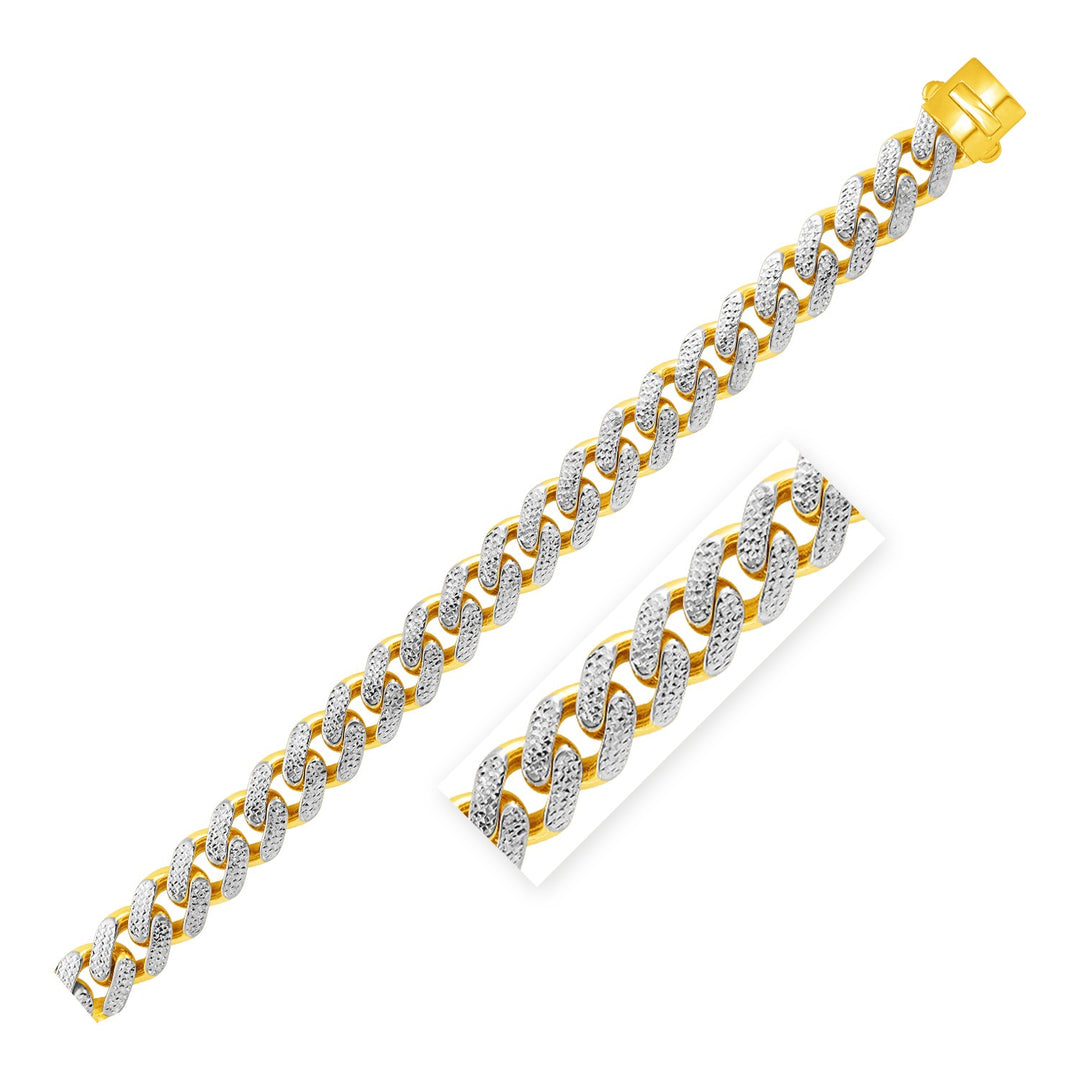 Brand New 14k Two Tone Gold 8 1/2 inch Wide Curb Chain Bracelet with White Pave (13.50 mm)