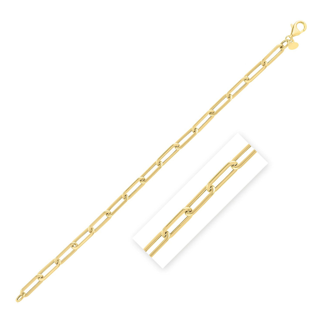 Brand New 14k Yellow Gold Long Domed Paperclip Chain Bracelet (4.80 mm)