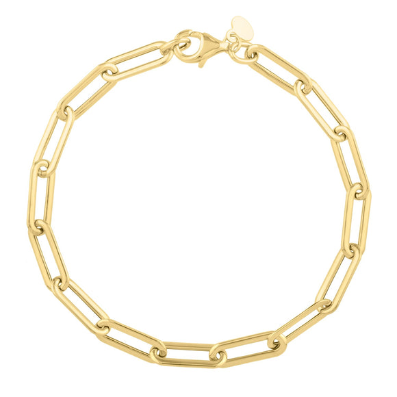 Brand New 14k Yellow Gold Long Domed Paperclip Chain Bracelet (4.80 mm)