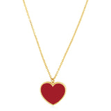 Brand New 14k Yellow Gold High Polish Heart Red Cornelia Paste Necklace