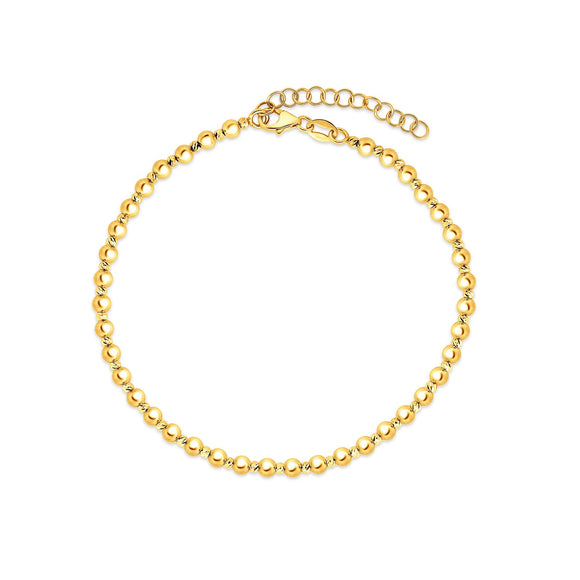 Brand New 14k Yellow Gold Spaced Bead Bracelet  (3.00 mm)