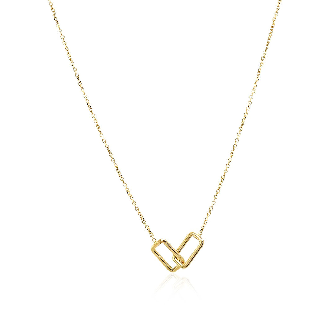 Brand New 14k Yellow Gold Necklace with Interlocking Petite Rectangles