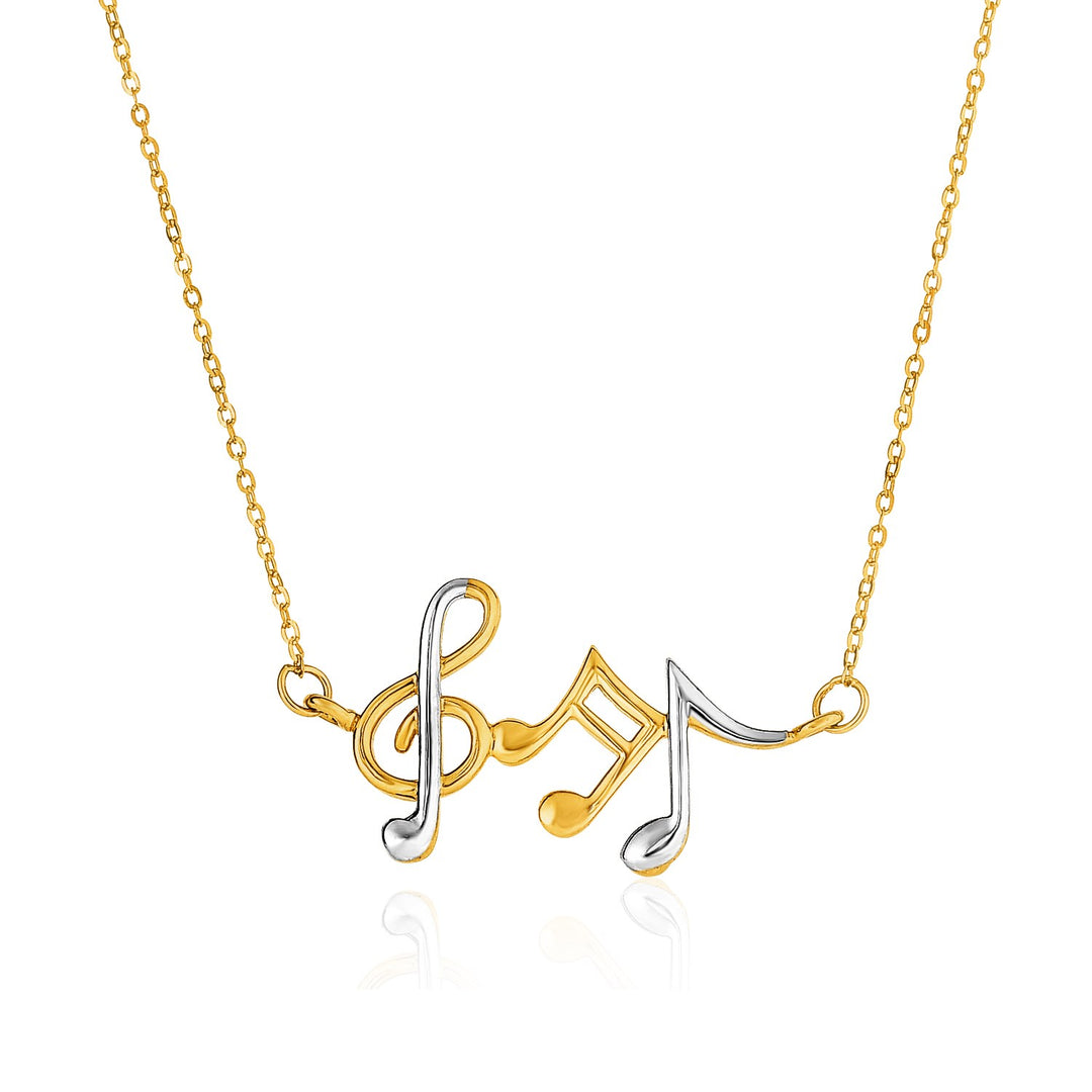 Brand New 14k Two-Toned Yellow and White Gold Musical Notes Necklace