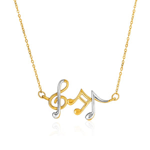 Brand New 14k Two-Toned Yellow and White Gold Musical Notes Necklace