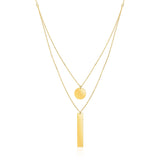 Brand New 14k Yellow Gold 18" Two Strand Necklace with Circle and Bar Pendants