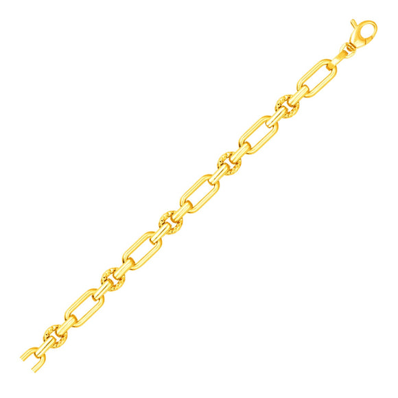 Brand New 14k Yellow Gold Polished and Textured Link Bracelet (6.30 mm)