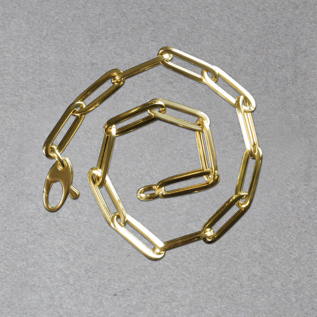 Brand New 14K Yellow Gold Bold Paperclip Chain Bracelet (4.20 mm)