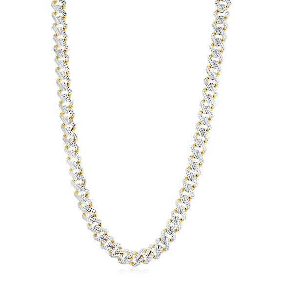 Brand New 14k Yellow Gold White Pave High Polish Modern Lite Edge Chain (11.50 mm)