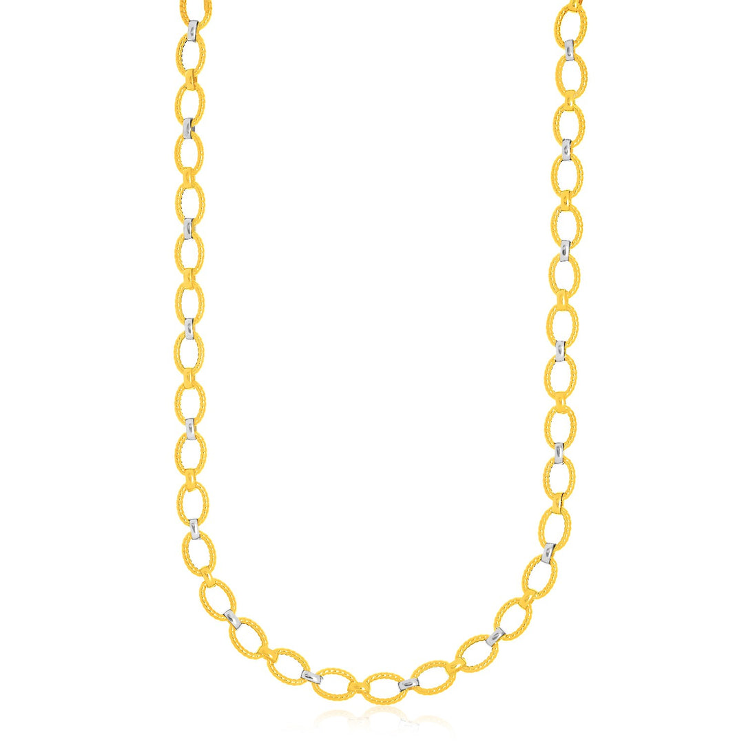 Brand New 14k Two-Tone Gold Multi-Textured Oval Link Fancy Necklace