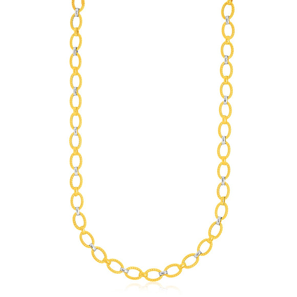 Brand New 14k Two-Tone Gold Multi-Textured Oval Link Fancy Necklace