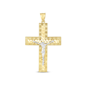 Brand New 14k Two Tone Gold High Polish Diamond Cut Cross Pendant