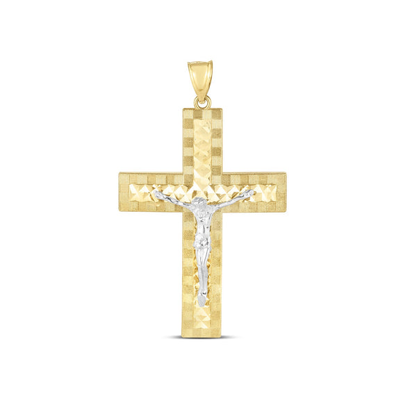 Brand New 14k Two Tone Gold High Polish Diamond Cut Cross Pendant