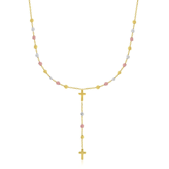 Brand New 14k Tri-Color Gold Rosary Chain Necklace