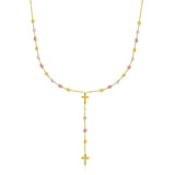 Brand New 14k Tri-Color Gold Rosary Chain Necklace