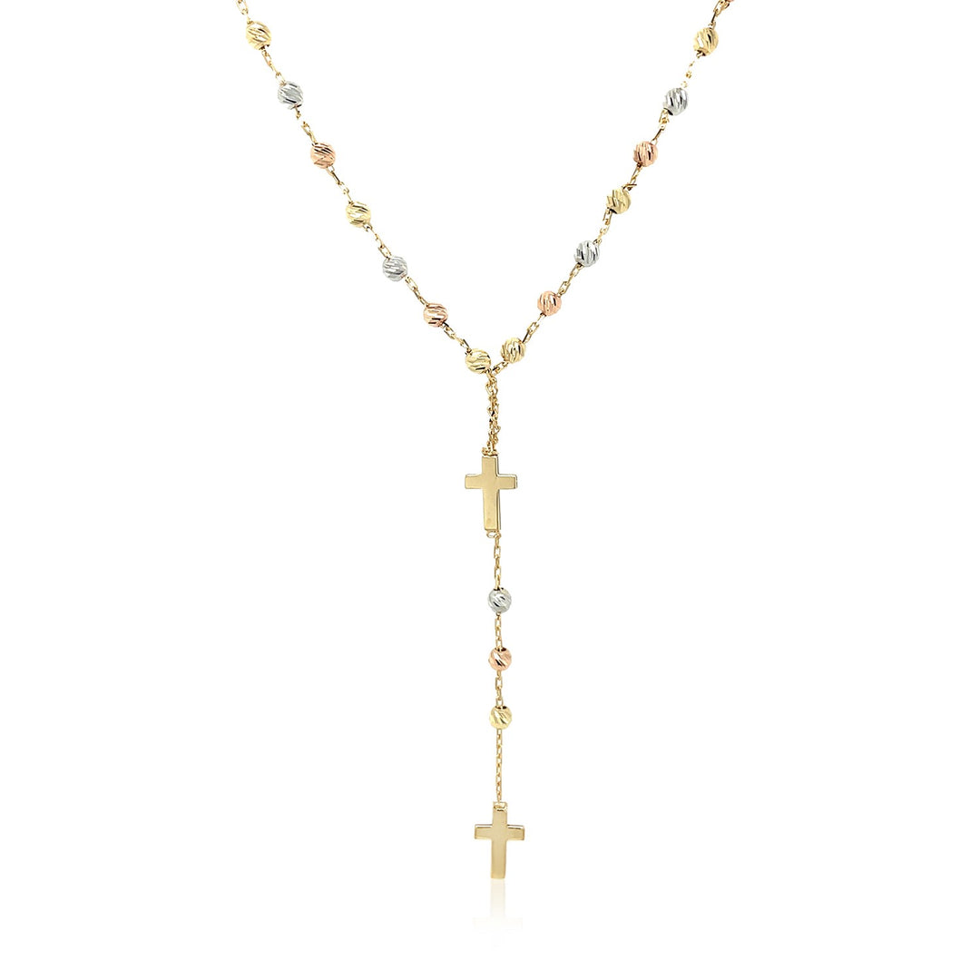 Brand New 14k Tri-Color Gold Rosary Chain Necklace