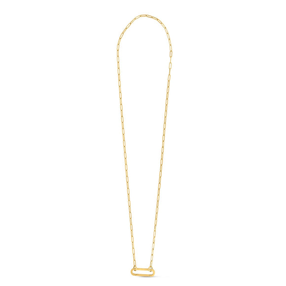 Brand New 14k Yellow Gold Elongated Link Paperclip Necklace