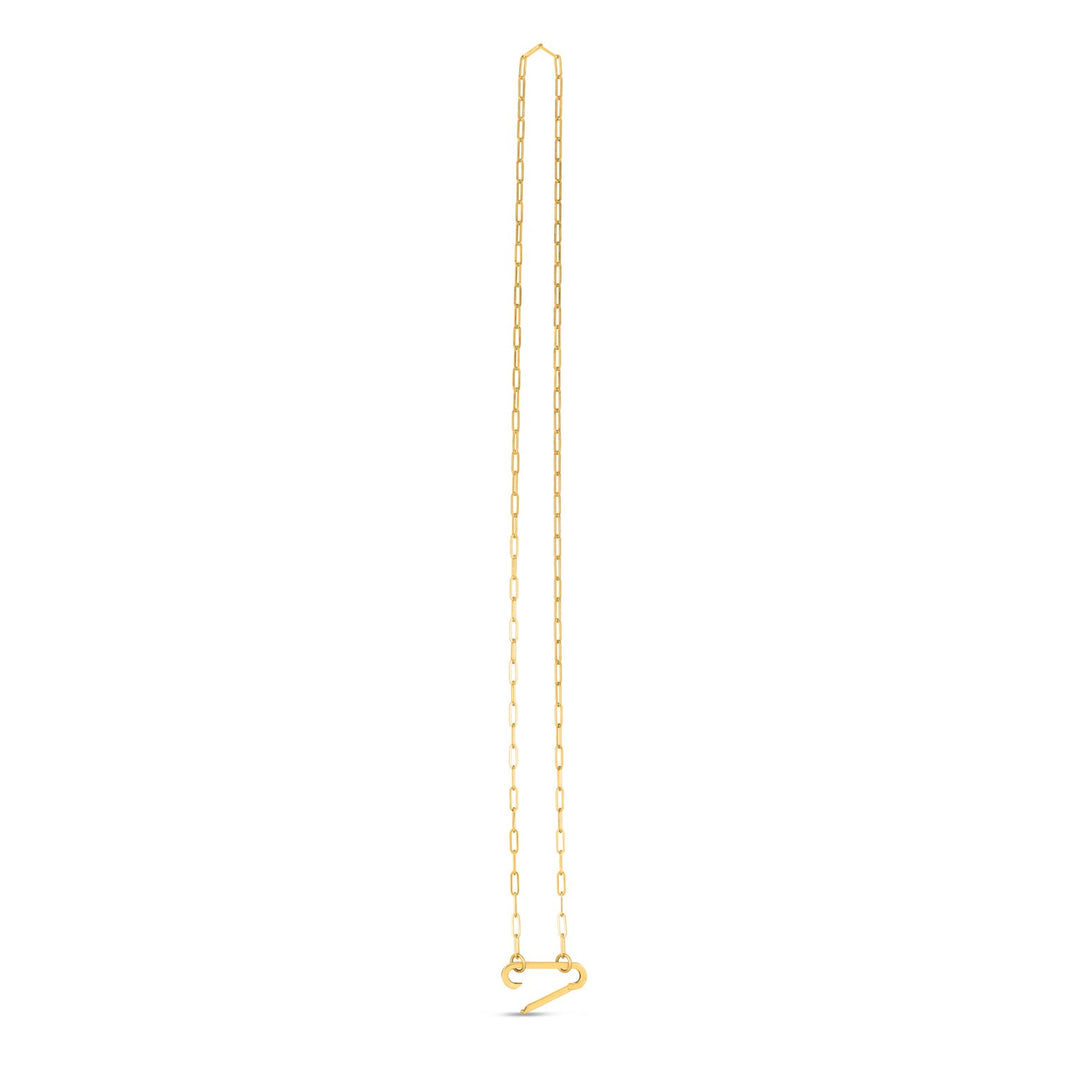 Brand New 14k Yellow Gold Elongated Link Paperclip Necklace