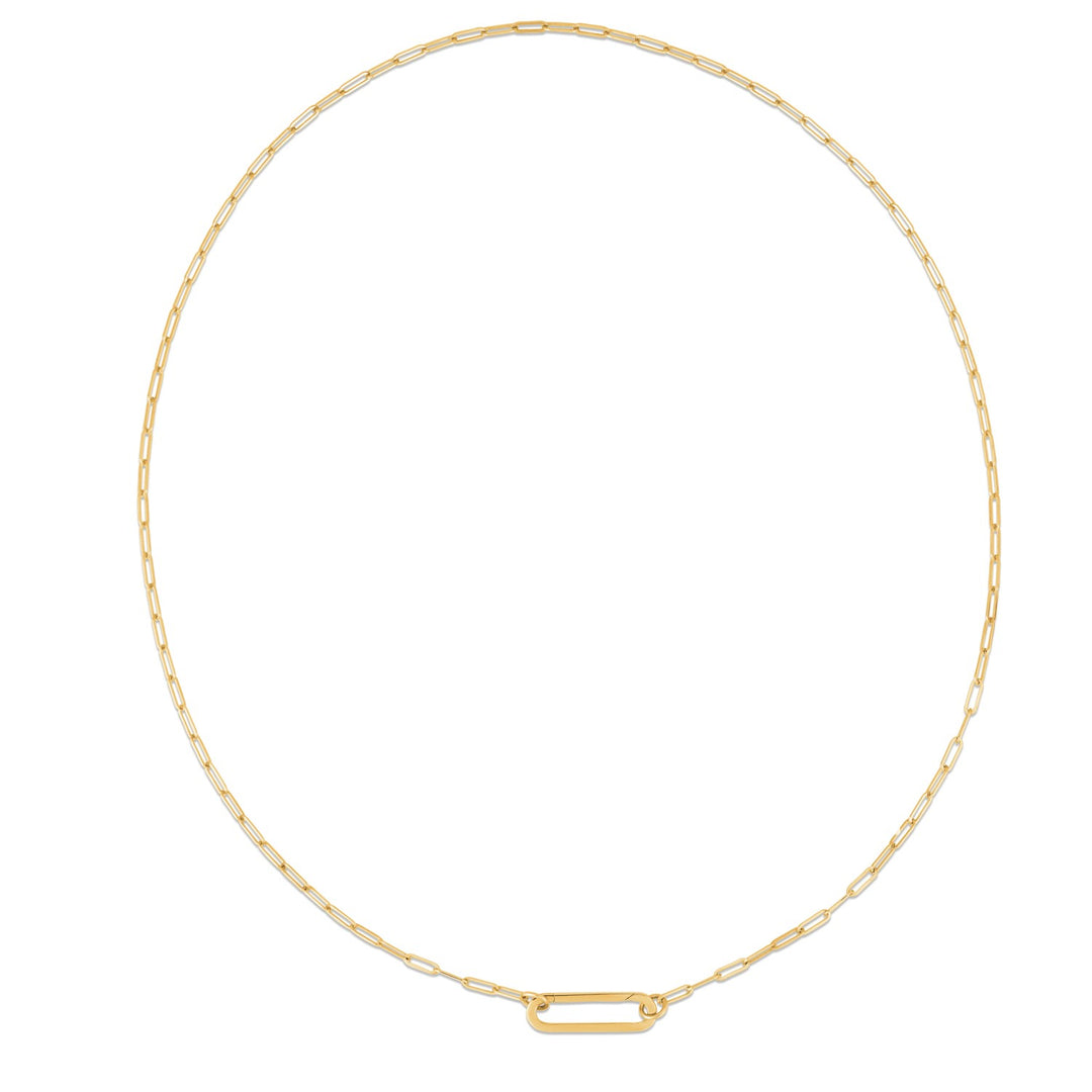 Brand New 14k Yellow Gold Elongated Link Paperclip Necklace