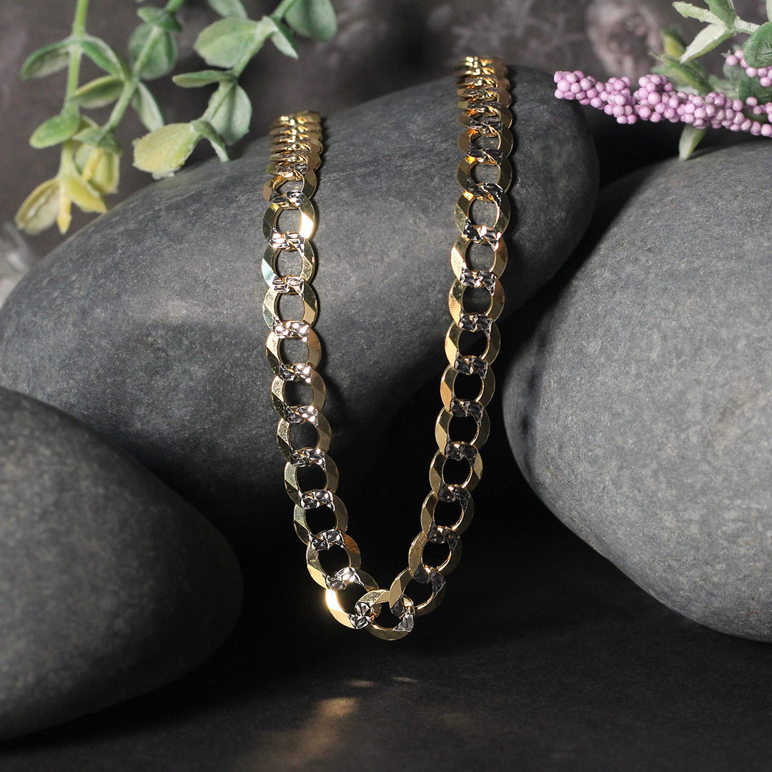 Brand New 14k Two Tone Gold Pave Curb Chain (7.00 mm)