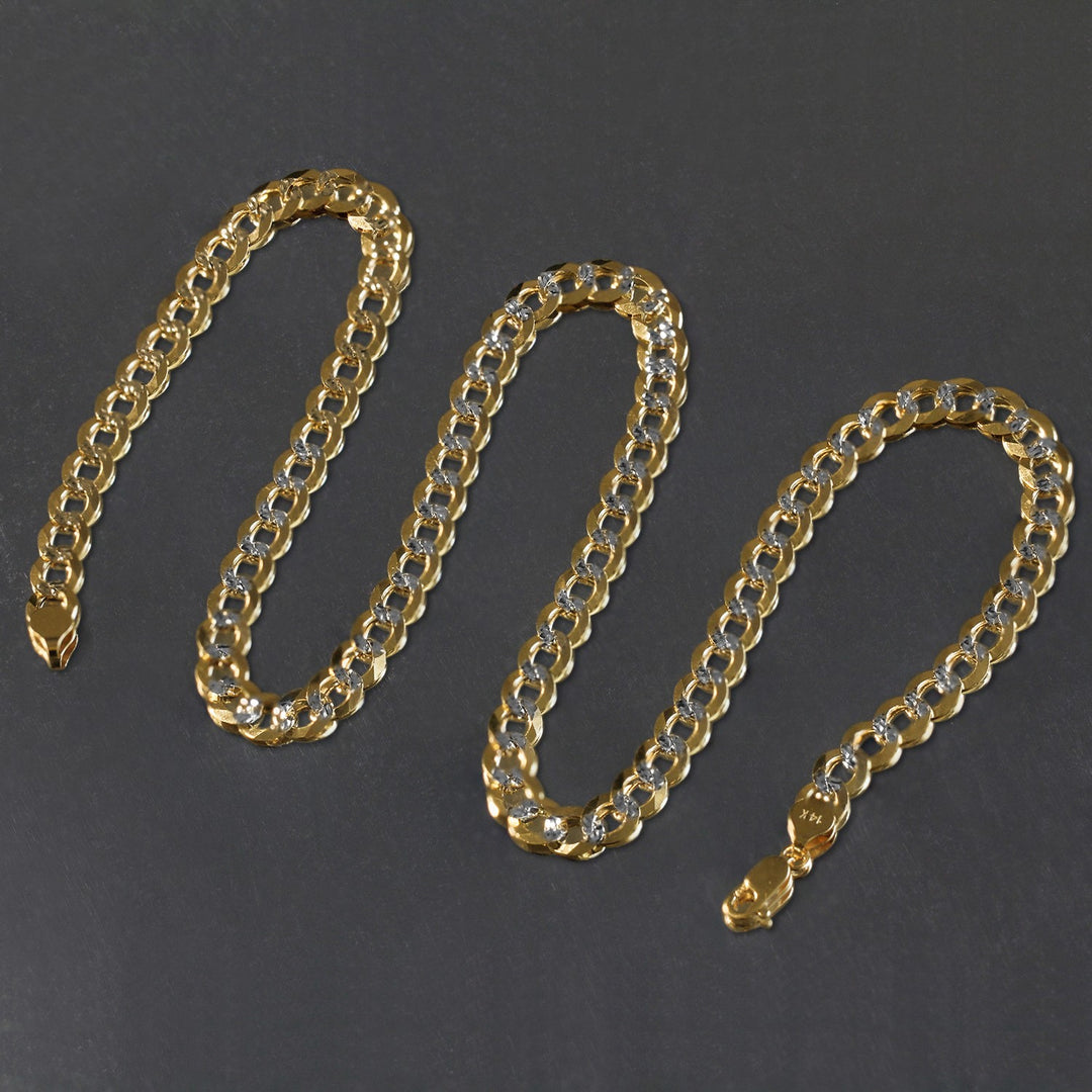 Brand New 14k Two Tone Gold Pave Curb Chain (7.00 mm)