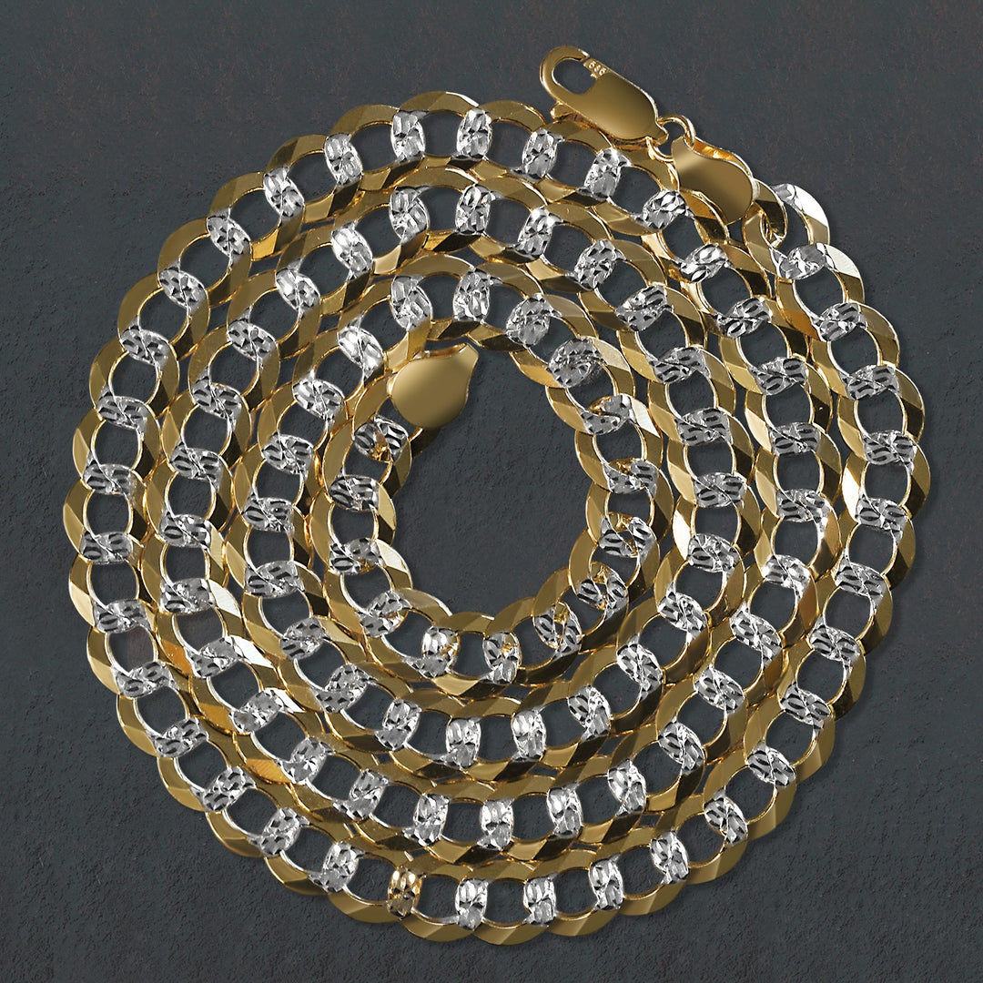 Brand New 14k Two Tone Gold Pave Curb Chain (7.00 mm)